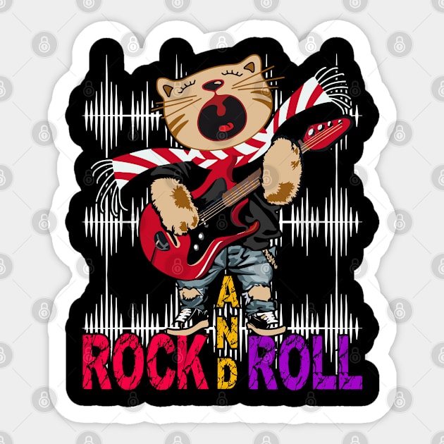 Rock & Roll Music - Cat with Guitar Sticker by Merilinwitch